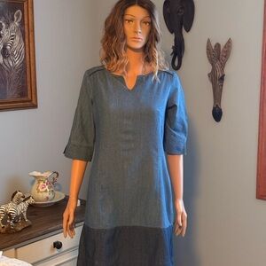 Joules Women's Tunic Denim Two Tone Zip Back Dress Size 6 Pockets